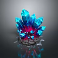 Glowing Blue And Pink Crystal Cluster Fantasy Scene Component With Rock Base