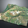 Detailed 3D Terrain Model Featuring Mountain Ranges Green Vegetation And Snowy Peaks