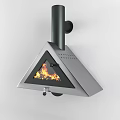 Modern Triangular Fireplace With Burning Fire And Stainless Steel Chimney Pipe 3d model