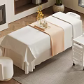 Cozy Massage Table Setup With White Sheets and Mobile Trolley in Elegant Indoor Spa Room