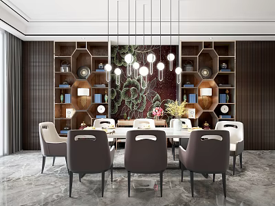 Modern Dining Table and Chair Combination Dining Table and Chair Tableware Single Head Chandelier Wall Cabinet Square Table and Chair 3d model
