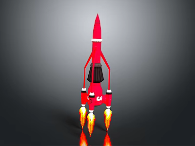 Red Rocket 3D Model With Flames And Detailed Thruster Design Elements 3d model