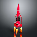 Red Rocket 3D Model With Flames And Detailed Thruster Design Elements