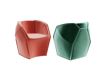 Modern Geometric Accent Chairs With Red And Green Upholstery For Living Room Decor 3d model