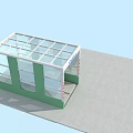Yellow Bus Entering Vehicle Washing Platform With Green Pillars And White Canopy