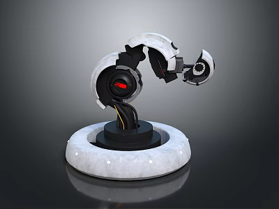 Game and Movie Robot Character With Red Eyes White Shell and Base Stand Mechanical Design 3d model