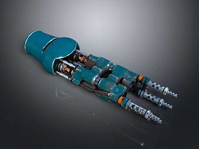 Mechanical Teal Colored Weapon With Clawed Fingers And Metallic Jointed Structure 3d model