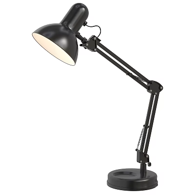 Black Metal Desk Lamp With Adjustable Arm And White Shade For Home Office Work 3d model