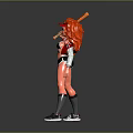 Red Haired Woman Holding Baseball Bat In Black Shorts White Top Gray Socks And Sneakers
