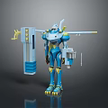 Game Movie Character Blue Robot with Yellow Details White Head Mechanical Structure and Sci-Fi Design