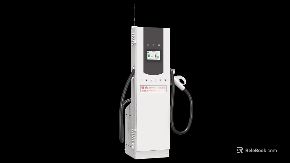 Industrial Electric Vehicle Charging Station With Display Screen And Charging Cable 3d model 