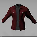 Red Buttoned Coat With Gray Sweater Stylish Casual Outerwear Design 3d model
