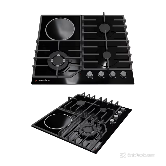 FOTILE Black Gas Cooktop With Multiple Burners And Control Knobs Design 3d model
