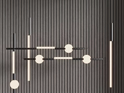 Modern Minimalist Linear Chandelier With Black Metal Rods And White Circular Lights 3d model