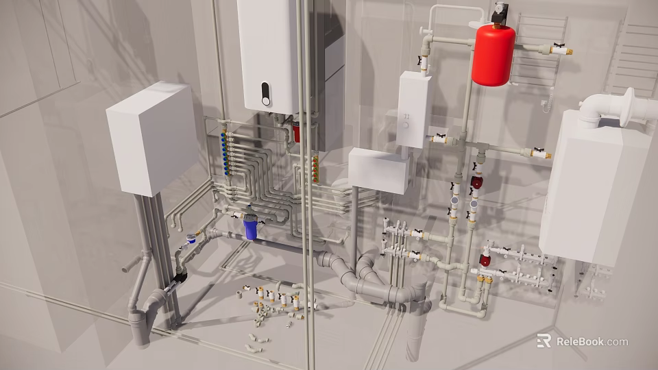Complete Industrial Equipment System Featuring Pipes Valves Tanks And Control Components 3d model 