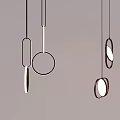 Modern Silver Pendant Lights With Circular And Rectangular Metal Frames In Minimalist Kitchen Interior 3d model