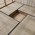 Square Tatami Style Rug With Grid Design And Sunken Area In Room Interior