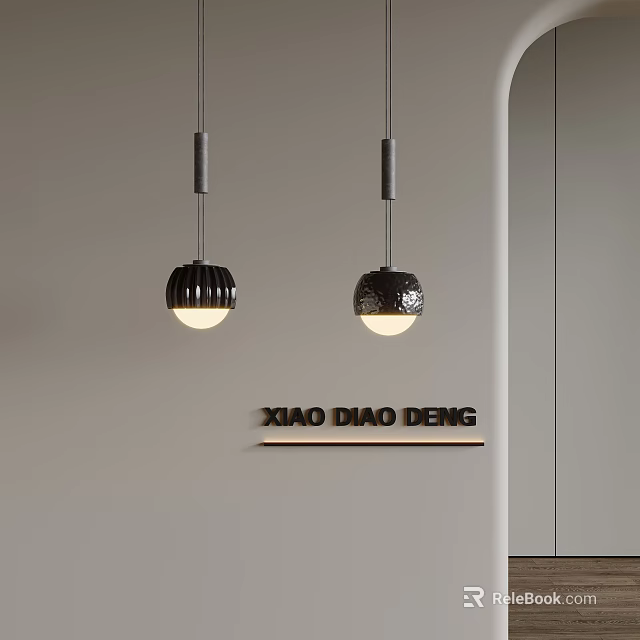Two Modern Black Spherical Pendant Lights With Glass Shade Hanging On Interior Wall 3d model 