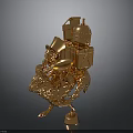 Golden Abstract 3D Model With Geometric Shapes And Mechanical Parts