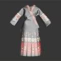 Traditional Ethnic Costume With Black Fabric Colorful Embroidery On Cuffs And Red Black Patterned Hem