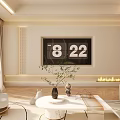 Modern Living Room Interior With Beige Walls Large Windows White Curtains TV Fireplace And Sofa