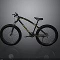 Black Sandman Bicycle with Yellow Stripes and Large Tires on Gray Background