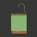 Green Kitchen Cabinet With Floral Pattern Wooden Countertop And Double Sink