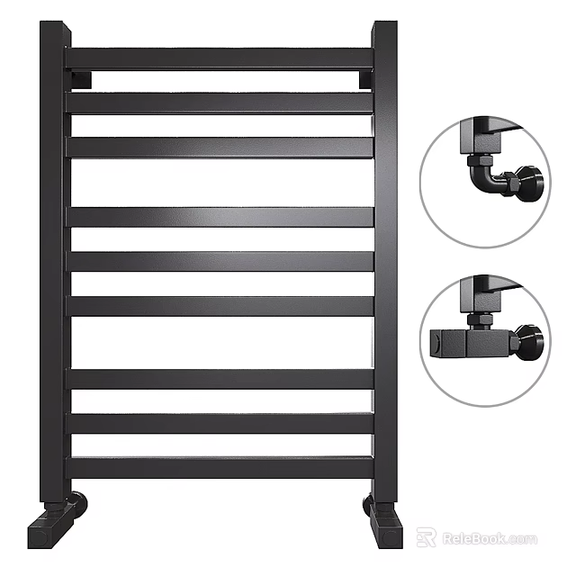 Sturdy Black Bathroom Shelf with Multi-layer Horizontal Slats and Mounting Brackets 3d model