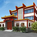 Traditional Chinese Ancient Architecture Courtyard Entrance With Wooden Door Red Lanterns And Stone Pavement