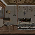 Hotel Guest Room With Rustic Wooden Decor Bed Windows And Pillows