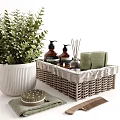 Stylish Bathroom Accessories With Plants And Woven Basket