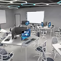 School Modern Classroom Featuring Computers Desks Projector And Interactive Screens 3d model
