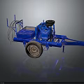 Blue Utility Trailer With Mechanical Equipment Wheels Metal Frame And Hitch Design