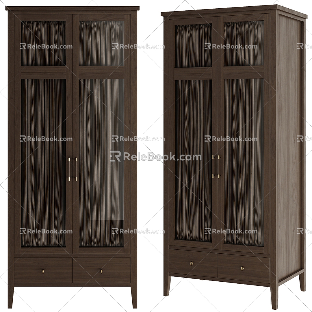 Warm wooden cabinet with glass door 3d model