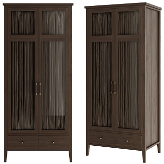 Warm wooden cabinet with glass door 3d model