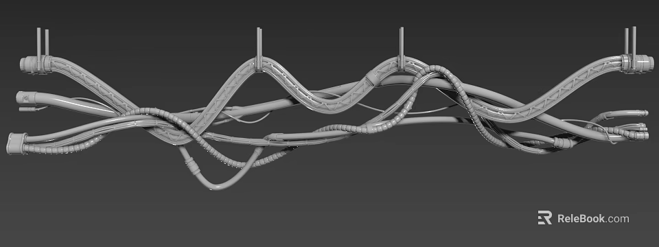 Complex Curved Metal Mechanical Structure 3D Model with Intricate Connections 3d model 