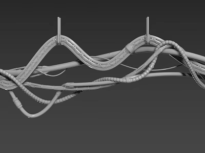 Complex Curved Metal Mechanical Structure 3D Model with Intricate Connections 3d model