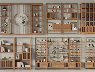 New Chinese-style Antique Rack Display Cabinet Ornaments Combination Tea Cabinet Bookshelf 3d model