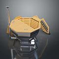 Wooden Sauna Barrel With Metal Frame Chimney Ladder And Hexagonal Base