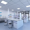 Modern Laboratory Interior With Lab Benches Shelves Equipment Stools And Ceiling Lights 3d model
