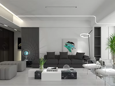 Modern Living Room Interior With Gray Sofa White Coffee Table And Decorative Painting 3d model