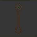 Key Shaped Graphic With Orange Lines And Green Square Top On Dark Background