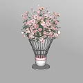 Elegant Banquet Hall Decor With Pink Flower Arrangement In White Metal Mesh Vase