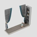 Gray And Blue Curtains With Tassels On Window Sill And Decorative Elements In Interior