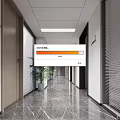 Modern Office Corridor Interior With Spacious Design Marble Floor Ceiling Lights And Potted Plants 3d model