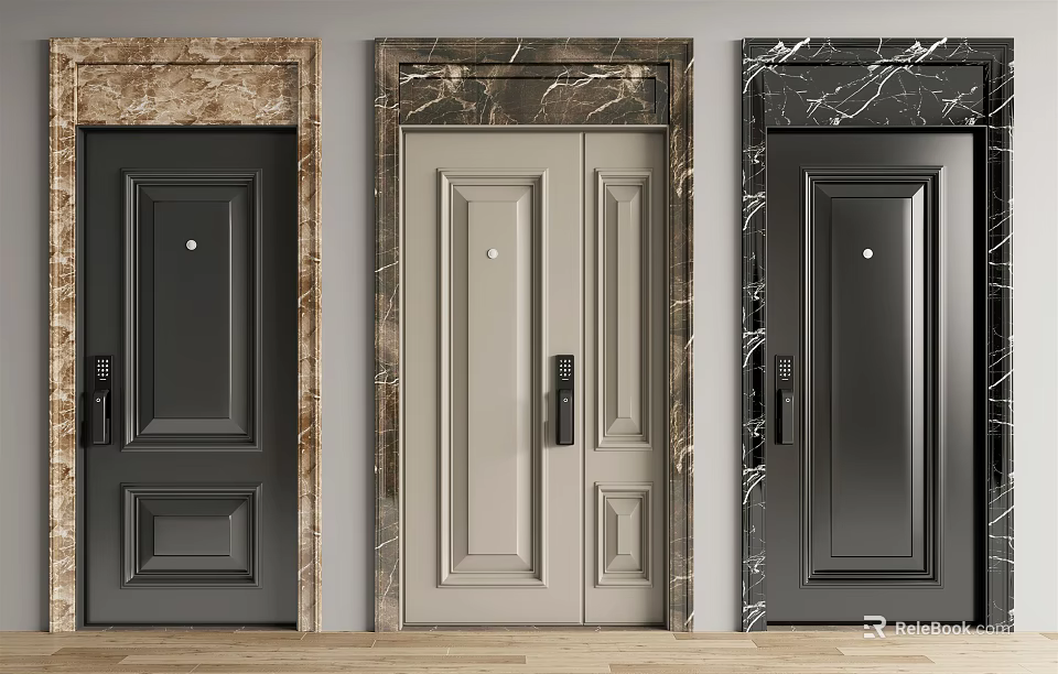 Stylish Modern Security Doors With Marble Frames And Multiple Color Options 3d model