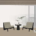 Modern Casual Gray Sofa Set Interior With Window Blinds Round Table Plants And Floor Lamp