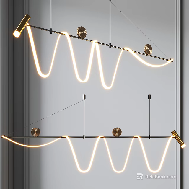 Modern Wave Shaped Pendant Lights With Gold Accents And Warm White Illumination 3d model 