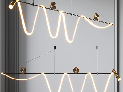 Modern Wave Shaped Pendant Lights With Gold Accents And Warm White Illumination 3d model