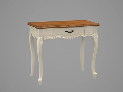 Elegant Dressing Table With White Frame Wooden Top Single Drawer Curved Legs Design 3d model